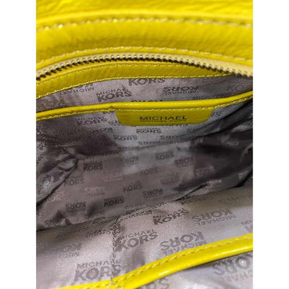 Michael Kors Yellow Patent Leather Satchel Bag With Silver Hardware & Matching W - Picture 5 of 15